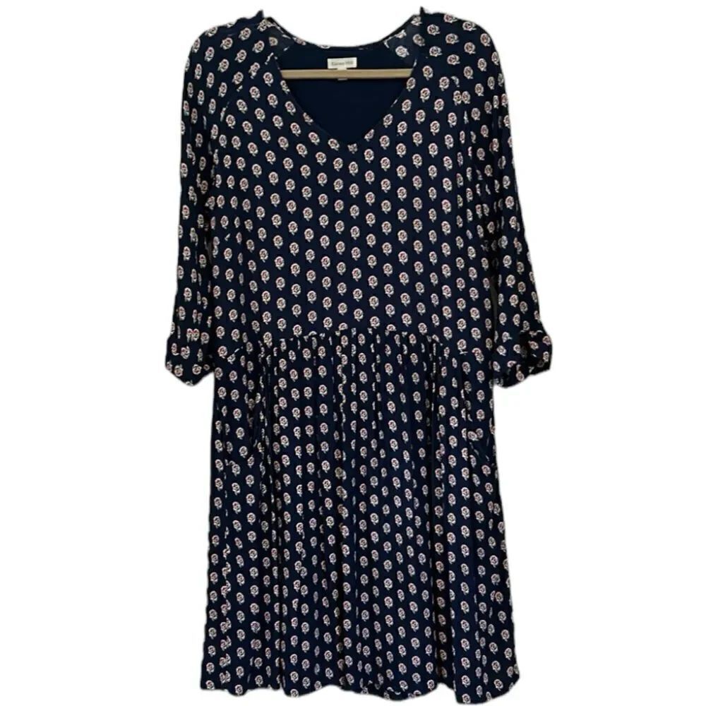 Garnet Hill blue floral drop waist dress with pockets size 10